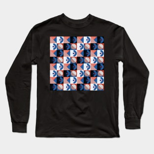 Orange 80s Memphis Geometric Abstract Checked Postmodern Pattern Long Sleeve T-Shirt